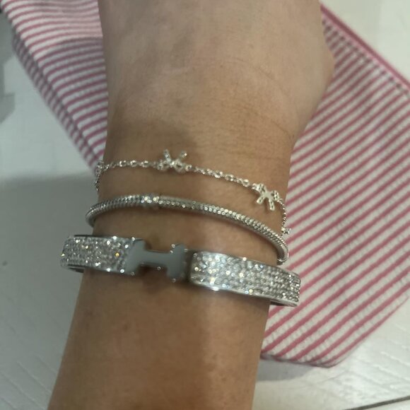 Neiman Marcus 18k Gold Plated Stainless Steel H CZ Crystal Bracelet - Picture 3 of 5